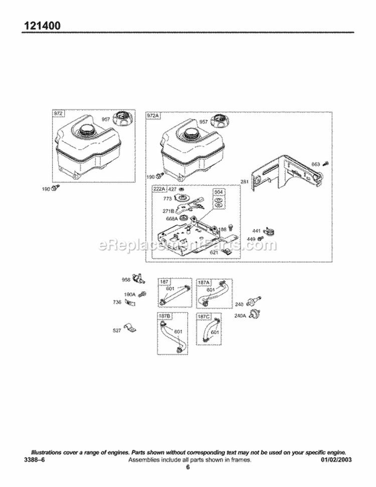 Fuel Tank Group Diagram and Parts List for  Briggs and Stratton Engine